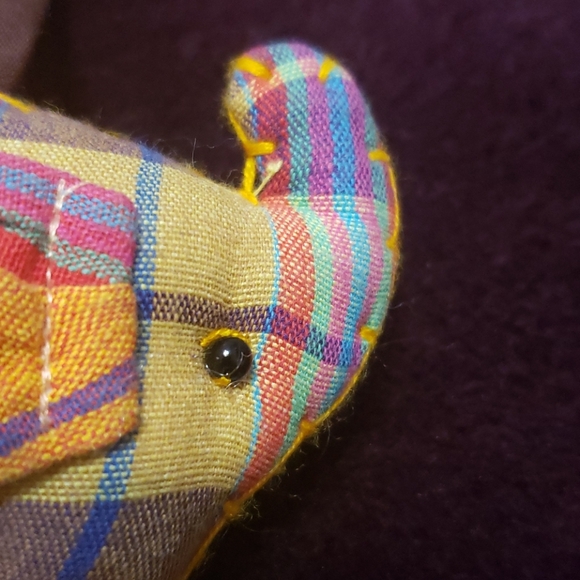 Indian Handmade Plushy Neon Plaid Elephant Pom Pom Beaded Keychain - Picture 5 of 6